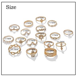 Wedity Boho Crystal Knuckle Flower Rings Set Gold Finger Stackable Ring for Women and Girls(Pack of 17)