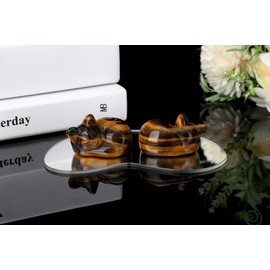 YATOJUZI 2" Cat Decors Statue Tiger's Eye Crystals Sleeping Cats Decor Hand Carved Cute Animal Statues Figurines Crystal Decor Room Home Office Desk Decorations Cat Gifts for Women