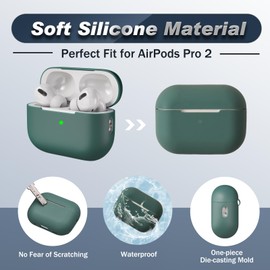 Airpods Pro 2nd Generation Case Cover, Full Protective Soft Silicone, with Cleaner kit and 3 Pairs Replacement Ear Tips, Front LED Visible