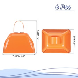 PATIKIL 6pcs Cow Bells for Football Games, 3inch Cowbells for Sporting Events Bulk Loud Noise Makers Metal Cow Bell with Handle for Cheering Wedding,Orange