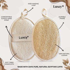 Luxcy Natural Loofah Body Scrubber – Egyptian Shower Sponge for Women & Men, Gentle Face & Body Exfoliator, 100% Plant-Based Luffa, Premium Loofah Pads for Bath or Shower (Large)