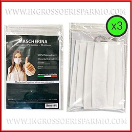 Pack of 3 - 3 Ply and 3 Fold Full Nose Face Masks Reusable Italian Factory High Quality Made in Italy