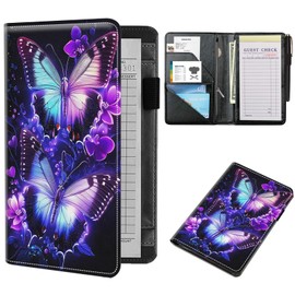 NLZQTTBD Server Books for Waitress Cute Waitress Book PU Leather Server Book with Zipper Wallet Black Serving Book Organizer Fit Server Apron,Purple Butterfly