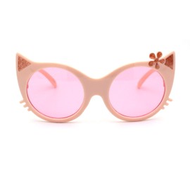 SA106 Girls Kitty Cat Ear Whisker Flower Cat Eye Sunglasses Peach Pink