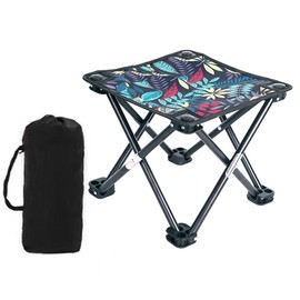 DFXIU ultralight foldable Sturdy Portable Folding Camping Stool lightweight with Leaf Pattern, 29 x 29 x 24 cm, Navy Blue, Includes Carry Bag for adults kids travel outdoor