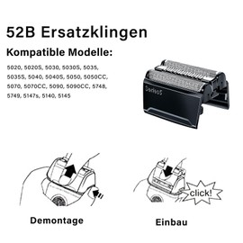 52B shaving head compatible with Braun Series 5 S5, 52B shaving blade attachments for Braun razor series 5