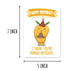 ALDDesigns Happy Birthday Card - I Think You're Mango - Mango Birthday Card - You're Magnificent - Fruit Pun Card - Funny Birthday Card - Mango Card