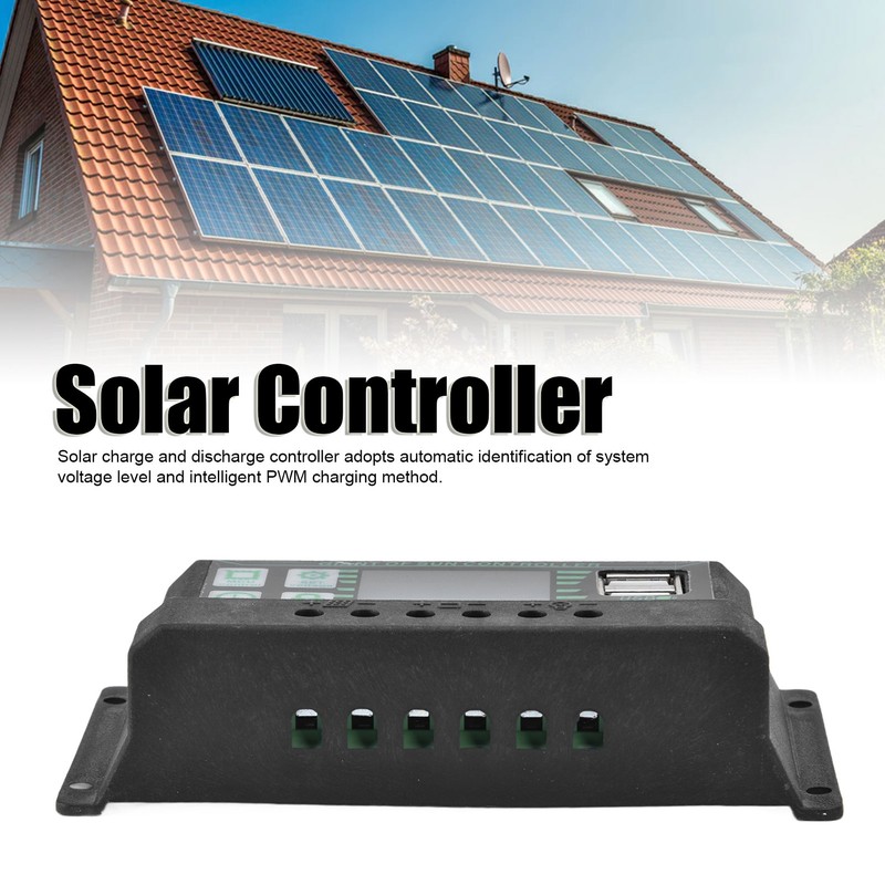 Solar Charge Discharge Controller Adjustable LCD Display PWM Dual USB