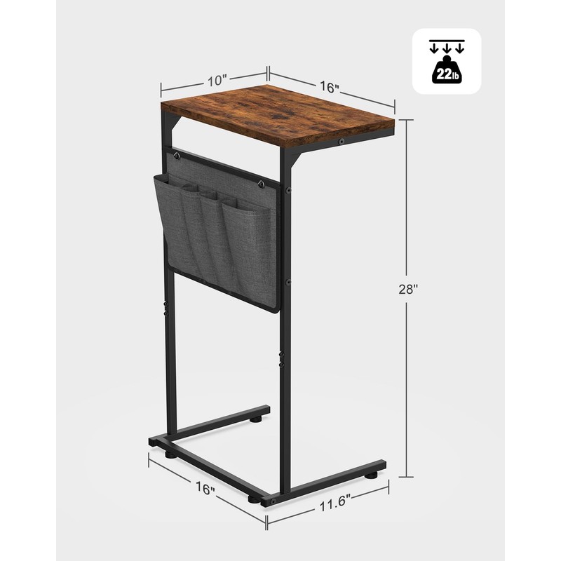 Vantic C Shaped End Table, Small Side Table for Couch