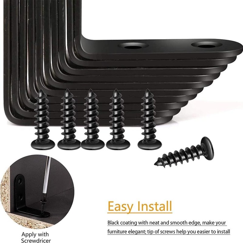 10 Pcs Black Corner Bracket,Right Angle Brackets 90 Degree,Stainless Steel