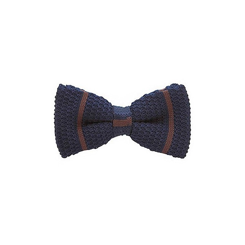 Navy Brown Line Knit Bow Tie bt00098