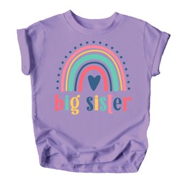 Big Sister Heart Rainbow Shirt for New Baby Pregnancy Reveal Outfit for Baby and Toddler Youth Girls Purple Shirt 5-6