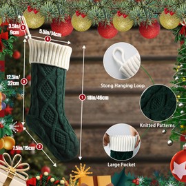 meioro Christmas Stockings, 46cm Large Cable Knitted Xmas Stocking, Color-Contrast Christmas Stocking for Fireplace Family Holiday Party Festival Decorations with Greeting Card(Green, 1 Pcs)