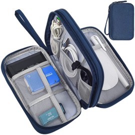 Electronic Organizer Travel Cable Organizer Electronics Accessories Cases，Waterproof Portable Cable Organizer Bag, Travel Gear Carry Bag for Cord, Charger, Flash Drive, Phone, SD Card, Navy Blue