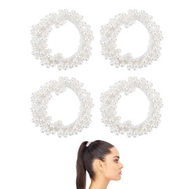 KGDUYC Pack of 4 Scrunchies Hair Bobbles White Pearls Hair Scrunchies Girls Hair Accessories Women's Elastic Scrunchies Headpiece - White