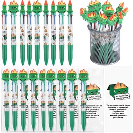 Kosiz 12 Set Dumpster Funny Valentine Employee Appreciation Gift for Coworker Bulk Multicolor Ballpoint Pen 4 Colors in One 0.5mm with Bookmark for Office Staff Nurse Staff Team Teacher