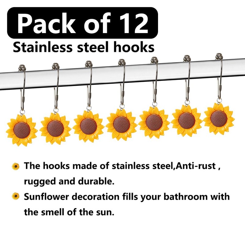 Sunflower Shower Curtain Hooks Rustproof Stainless Steel Decorative Shower Curtain