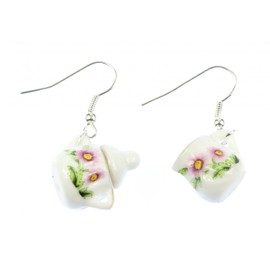 Milk And Sugar Pot Earrings Creamer Bowl Miniblings Flowers Golden Rim