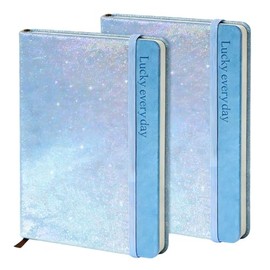 A5 Cuaderno Rayado, 2 PCS Cuadernos con Líneas, 240 Páginas de Papel de Puntos Grueso de 80 g/m², Libretas Personalizadas, Diseño Brillante con un Sutil Brillo, Mujeres y Hombres Escribir, Azul