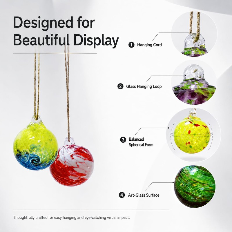 6 Pack Hand Blown Glass Christmas Ornaments