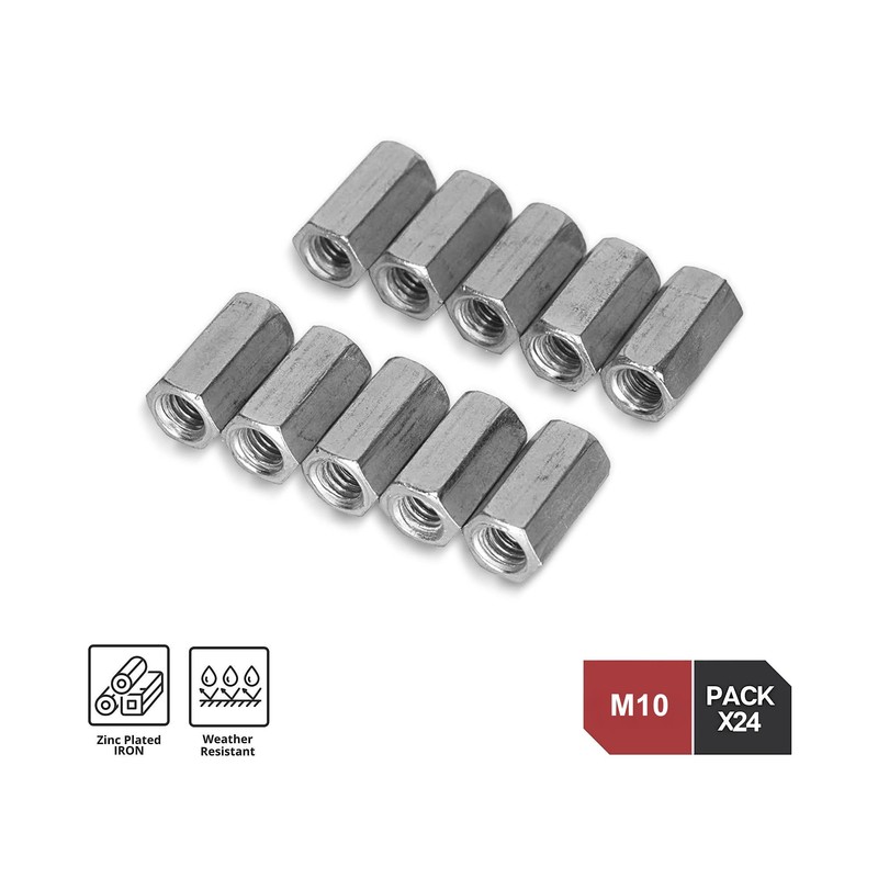 DOJA Industrial Hex Nut Long Rod Nut M10 Pack 24