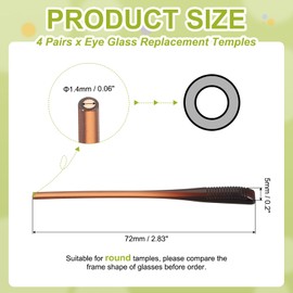 PATIKIL 4 Pairs Eye Glass Replacement Temples, Silicone Anti-Slip Eyeglass End Tips Glasses Retainers Fits 1.4mm for Round Thin Metal Eyeglass Sunglasses Temple, Brown