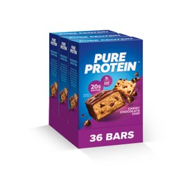 Pure Protein Bars, High Protein, Nutritious Snacks to Support Energy, Low Sugar, Gluten Free, Chewy Chocolate Chip, Pack of 36