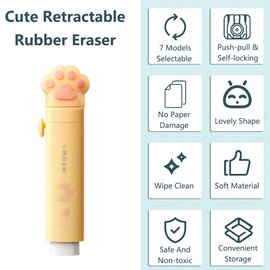 Cute Pencil Eraser with Replacement Eraser Cores Cartoon Retractable Eraser Push-Pull Eraser for School, Home, Office(Coffee Bear)