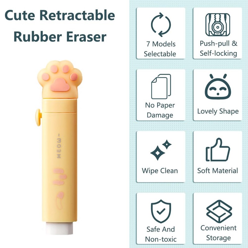 Cute Pencil Eraser with Replacement Eraser Cores Cartoon Retractable Eraser
