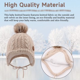 XIAOHAWANG Winter Baby Boys Hat Velvet Lining Toddler Kids Beanie Earflap Warm Baby Hats for Girls with Pompom (Beige, L)