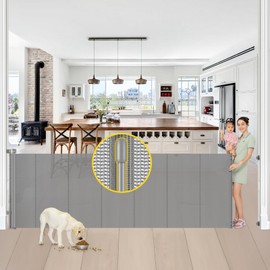 Reinforced 42” Tall x 100” Wide Retractable Baby Gates Extra Tall Dog Gate with Rods to Prevent Crawling Through, Extra Tall Pet Gate for Large Openings Extra Wide Mesh Baby Gate for Stairs, Gray