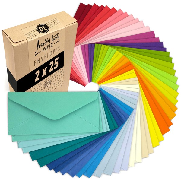 Japun Set of 50 Coloured Paper Envelopes (2 x 25