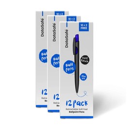 DataSafe Retractable Clicky Ballpoint Writing Pens, Black Casing, Medium Point (1.0 mm) with Soft Touch (36 Count (Pack of 3), Blue)