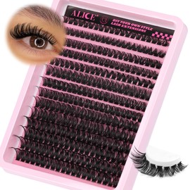 DIY Eyelash Extension Kit D Curl Fluffy Wispy Lash Clusters Individual Lashes Lash Extension Kit with Lash Bond and Seal Applicator Tool for Self Application at Home (80P-280Pcs-Mix10-16mm-0.07D)