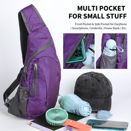 Foldable Sling Bag Small Sling Bag Lightweight Crossbody Backpack for Men One Strap Shoulder Chest Bag Sling Rucksack Bag for Hiking Cycling Travelling Outdoor (Purple)