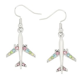 Liavy's Airplane Fashionable Earrings - Sparkling Crystal - Fish Hook - Multi-Color
