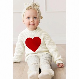 MODNTOGA Toddler GirlValentines Sweater Chenille Love Heart Patch Pullover Top Long Sleeve Knit Crewneck Blouse Outfit (White, 2 Years)