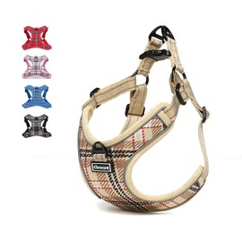 Elevant Adjustable Dog Harness, Step-in Reflective Breathable Durable Harness, Soft Padded Lightweight Vest Harness with Front Clip for Outdoor Walking Running (L, Beige Brown)