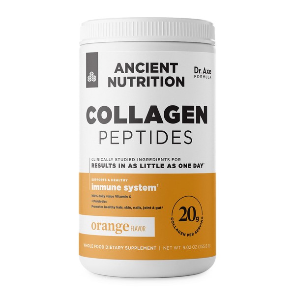Ancient Nutrition Collagen Peptides, Vitamin C and Probiotics, Hydrolyzed Collagen Peptides Powder for Healthy Immune System Support, Orange, Keto Friendly, 12 Servings, 20g Collagen per Serving
