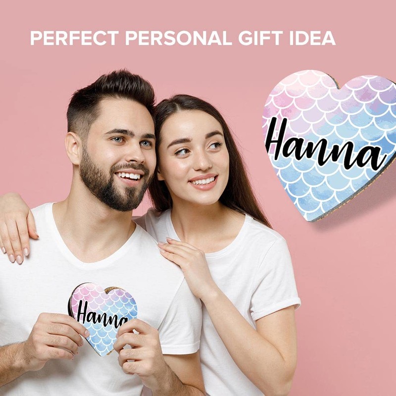 1 x Heart Coaster - Name Hanna Mermaid Scales Fish