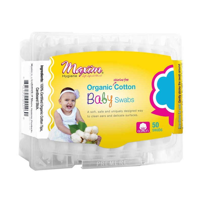 Maxim® Certified Organic Cotton Baby Swabs, Safety Tip, 60 Count