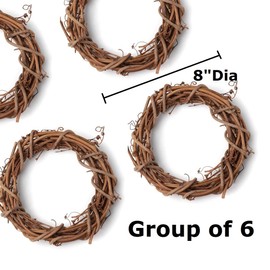 8 Inch Grapevine Twig Wreaths by Factory Direct Craft (6 Pieces) - Pack of 6 Natural Dried Vine Round Wreath Frames (8 inch Diameter)