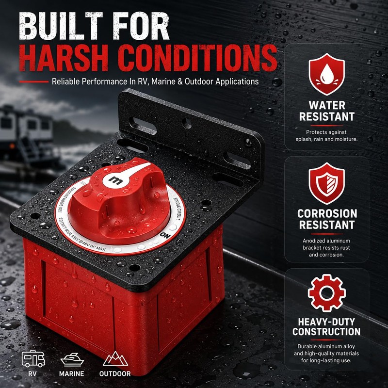 Battery Disconnect Switch 12-48v 300a with Mounting Bracket, Marine Battery
