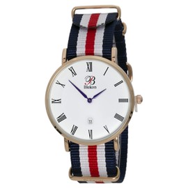 Blekon Unisex Weekender 40mm Watch – 8mm Slim Alloy Case, Ballistic Grade Slip Through Watch Band in Colors, Analog Display with Date & Roman Numerals, Long Lasting Battery Included