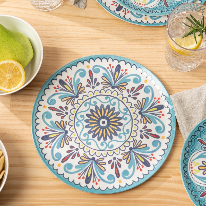 Bzyoo 12-Piece Melamine Dinnerware Set - Madallion | Lightweight, Durable,