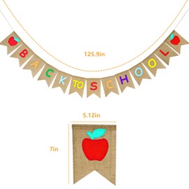 CUUSNNY Back to School Burlap Banner,Pre-Strung Colorful Letters Apple Patterns First Day of School Decorations Classroom Blackboard Hanging Décor Schoolyard Party Supplies (126 Inches)