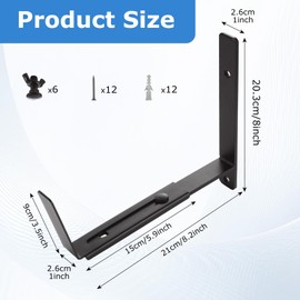 LOYORTY 6PCS Adjustable Window Box Brackets, Heavy Duty Planter Box Brackets (6 to 12 in), Wall Mount Flower Box Brackets for Balcony, Fences, Patio, and Garden- Black