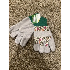 True Living Womens Leather Garden Gloves Flower pattern trueLiving Outdoors NWT