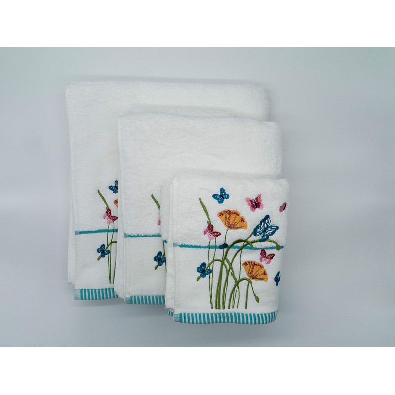 Lex's Linens Floral & Butterfly Embroidered Bath Towel