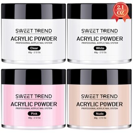 Sweet Trend Acrylic Nail Powder: 60g Clear White Pink Nude Acrylic Powder Set Professional Acrylic Nail Powder Polymer Colored Nail Extensions Kit for Carving Nails